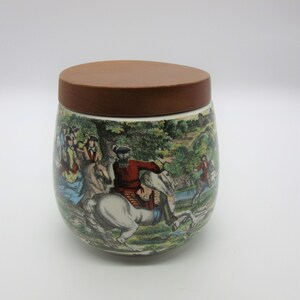 Vintage 60s Humidor Tobacco Jar Dereso Equestrian Countryside Fox