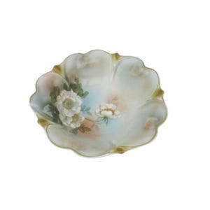 Antique Hand Painted Floral Bavarian Porcelain Bowl With Scalloped Edges & Gold Accents