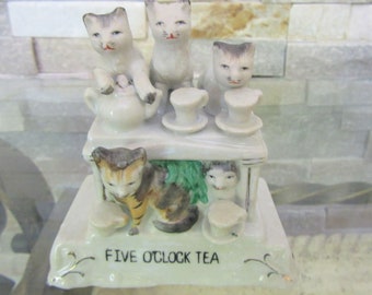 1800s Antique Fairing Cats/Kittens Figurine, Five o' Clock Tea, Just Adorable For Cat Rescue