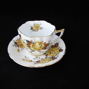 Vintage Bone China Society Tea Cup with Saucer, Yellow Roses, England