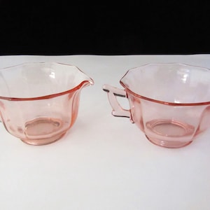Vintage 30s Cambridge Decagon Pink Glass Cream and Sugar