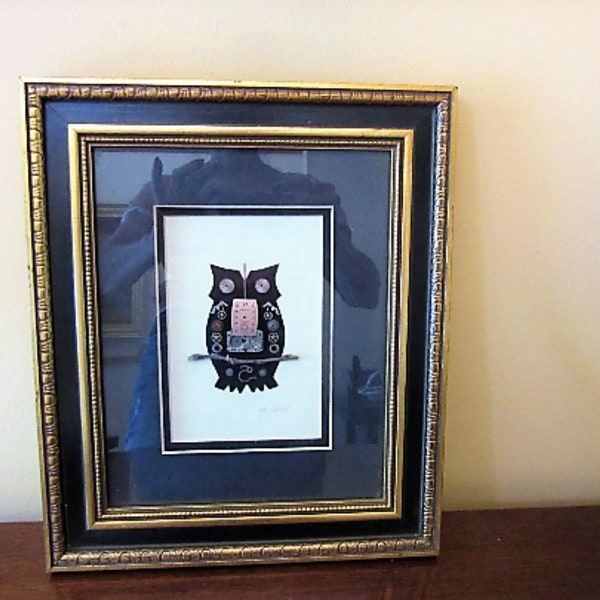 1970 Girard Wood Framed Watch Parti "Gufo" Immagine sotto vetro