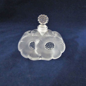 Signed Lalique Deux Fleurs Crystal Perfume Bottle - French Crystal