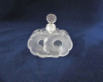Signed Lalique Deux Fleurs Crystal Perfume Bottle - French Crystal