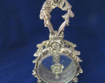 Vintage 24kt Gold Plated Filigree Ormolu Glass Large Ornate Perfume Bottle