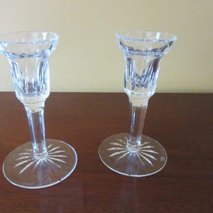 Pair of Waterford Irish Crystal Candle Holders, In the &quot;Carina&quot; pattern 5 5.8&quot; H