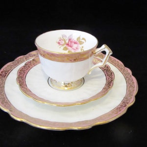 Vintage Aynsley Bone China Trio: Pink Roses, Gold Trim