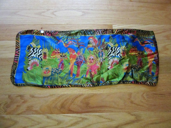 Vintage Laurel Burch Silk Scarf with Cats and Bir… - image 2
