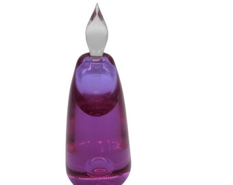 Vintage Rare Signed Union Street Purple & Clear Art Glass Perfume Bottle w Stopper