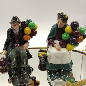 Set of 2 Vintage Royal Doulton Old Balloon Seller and the Balloon Man Figurines, Balloon Lady and Balloon Man