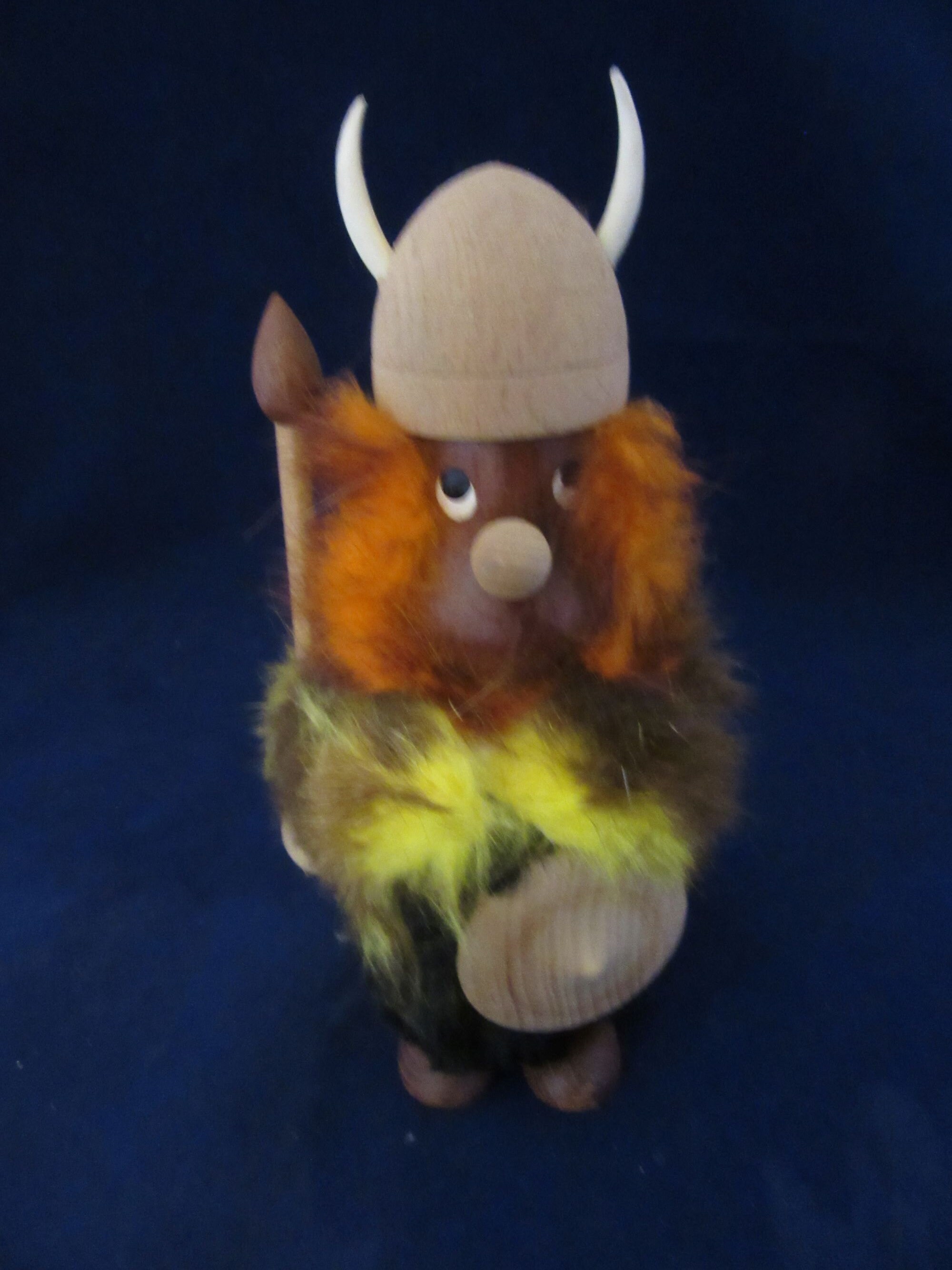 Vintage Mid Century Modern Danish Wood Viking W Shield Figurine