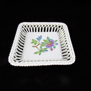 Vintage Herend Queen Victoria Open Weave Hand painted Floral Porcelain Bowl, VGC