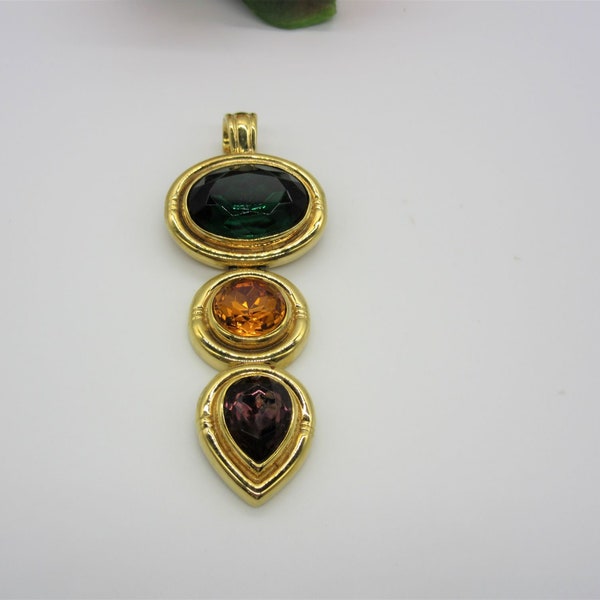 Vintage sandra muller burrows smb 3 Stone Gold Pendant, Green, Yellow and Purple Stones