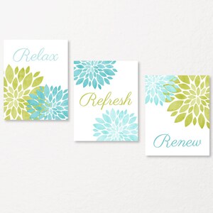 Lime Turquoise, Bathroom Wall Art Set, Relax Refresh Renew,prints or ...