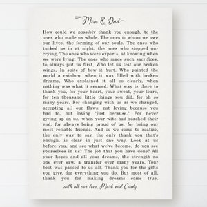 Gift for Parents Sentimental Poem from Kids, Annivesary Gift for Mom & Dad Heartfelt Thank you Poem, Minimalist Personalized Poster Canvas