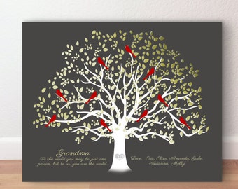 Gift for Grandma Birthday or Christmas, Family Tree & Birds Grandchildren, TO US You Are The WORLD, Canvas, Print or Digital Download