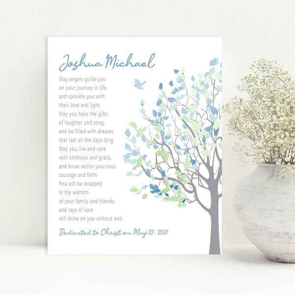 Baby Dedication Gift, Personalized for Baby Boy or Godson, Gift for Grandson Poem Nursery Art for Baby Boy Baptism Gift Religious Gift Baby