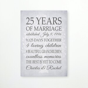 SILVER 25th Anniversary GIFT Personalized 25 Years of Marriage Parents Wedding Anniversary Print or Canvas  Couples, Spouse Gift for Her