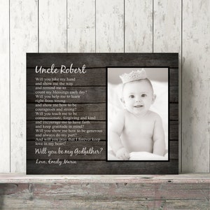 GODFATHER PROPOSAL Personalized Baby PHOTO from GodChild Gift Canvas or Print Faux Wood Art Will You be My Godfather? from God Child