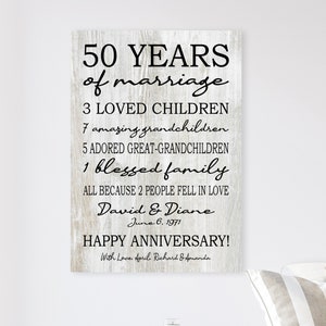50th Anniversary Farmhouse Decor Personalized Sign - 50 Year Anniversary - Custom faux Wood - Black Taupe - Neutral Light Canvas or Print