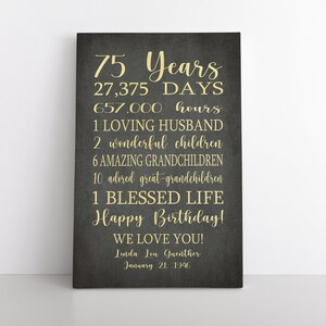 75th BIRTHDAY Sign,party Gift, Personalized Keepsake Wall Art, Vintage ...