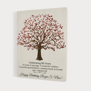 80th Birthday Sign, Gift, Decor for 80 Year Old, PERSONALIZED, Custom Tree Art, Gift for Dad, Mom, Grandparent, Canvas, Print or Digital