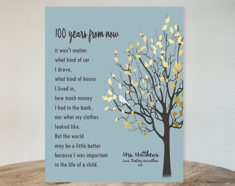 TEACHER GIFT, 100 Years From Now - Appreciation Gift - Child Care Worker, Nanny, Pediatrician - Personalized Print, Canvas, Digital