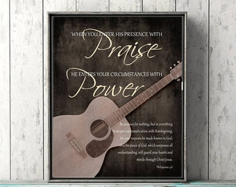 Worship Leader Gift Pastor Gift Scripture Art Philippians 4:6-7 Praise Christian Gift for Musician Print CANVAS Music Director Guitar Piano