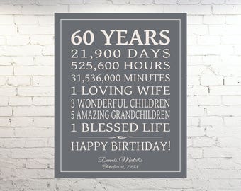 60th Birthday Gift Sign Dad Mom Print Canvas Personalized Grandpa Digital File Or Custom