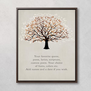 Custom Text Tree Print with YOUR WORDS, Framed Canvas, Print or digital, Personalized Quote, Song, Poem, sentimental keepsake Gift Idea
