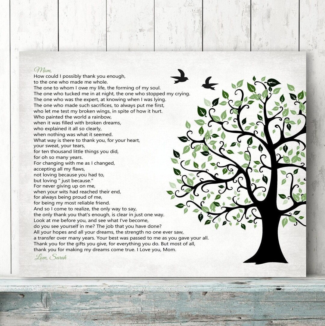 Gift for Mom Christmas From Daughter Gift, Poem With Tree Birds or ...