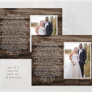 Personalized PHOTO GIFT, PARENTS Thank You on Wedding Day, Set of 2 Prints or Canvas, Mom & Dad Custom Poem from Bride/Daughter Groom/Son