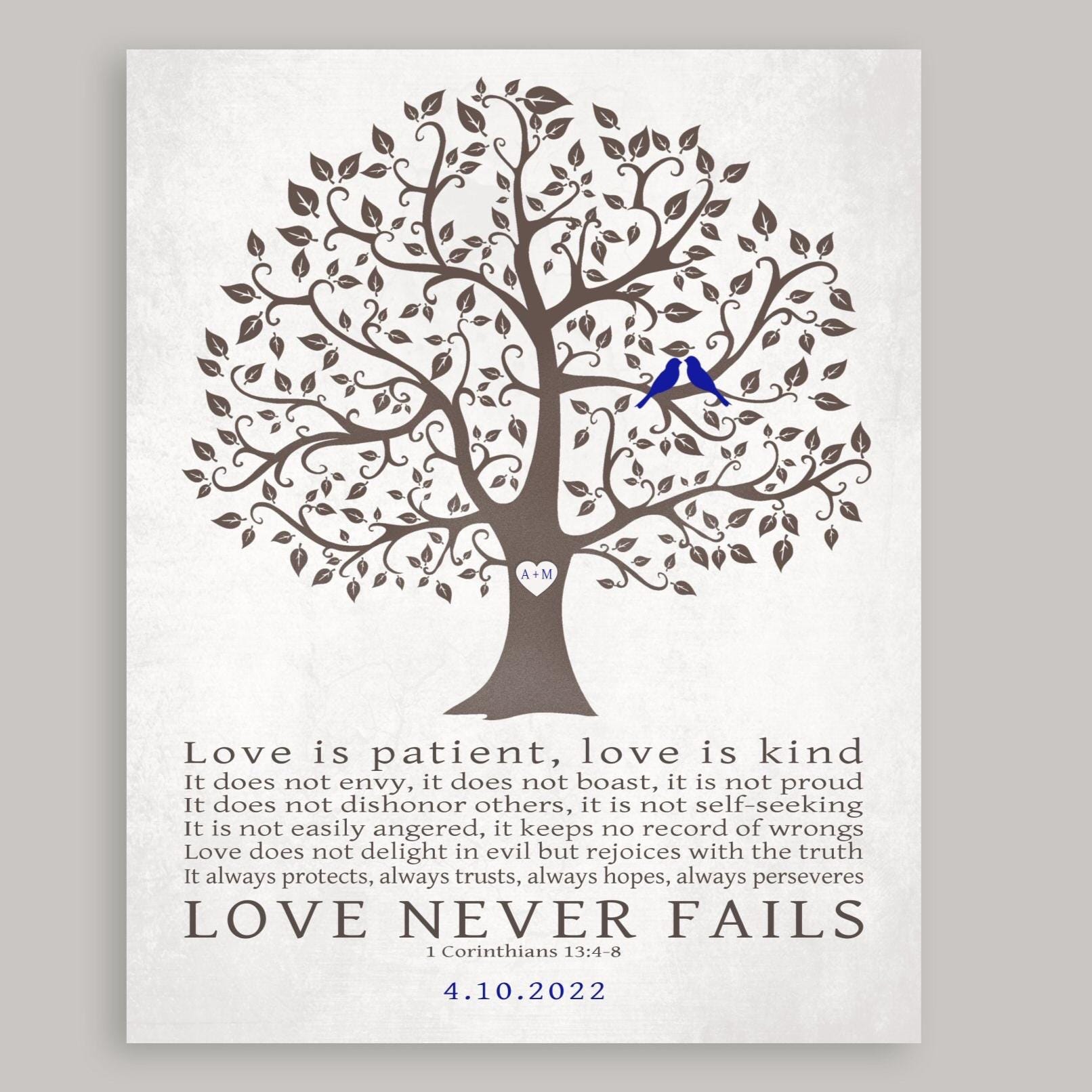 Christian Wedding Gift Idea, Marriage or Anniversary, Personalized Love is Patient Scripture, 1 Corinthians Bible Verse, Gift for Couple