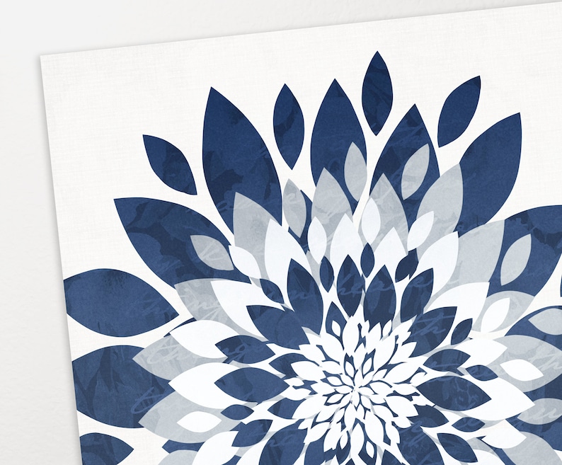 INDIGO BLUE Silver Gray Abstract Art Set Floral Wall Decor Etsy