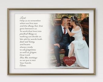 Marriage Blessing Wedding Gift for Couples, Photo & Prayer, Personalized 1st Anniversary Canvas Print,   Religious Christian Gift