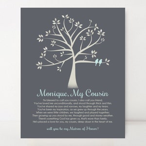 COUSIN GIFT Personalized Birthday Gift for Cousin Art Print Cousin Poem Custom  Maid of Honor Proposal Bridesmaid Print Canvas Print