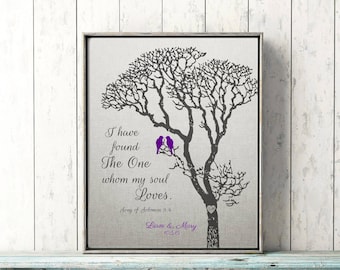 Personalized Wedding Gift Canvas/Print  Song of Solomon Scripture  Newlyweds Anniversary Gift Husband Gift   Tree Birds Christian Gift