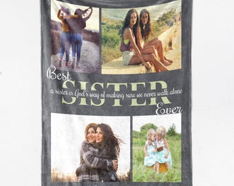 Sister Gift Personalized Photo Blanket, Christian Quote, Gods Way Never Walk Alone, BEST Sister EVER from sibling