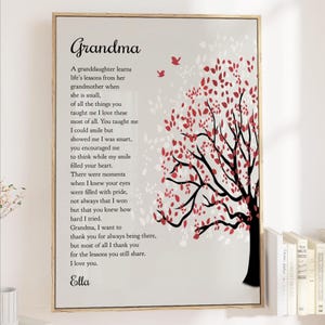 Cadeau voor oma van kleindochter, custom sign grootmoeder gedicht, verjaardag, kerst, bedankt oma canvas print aandenken kunstwerk