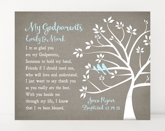 Godparents Gift From Godchild  Personalized God parent Baptism Christening Tree Art Print or Canvas GODPARENT Poem