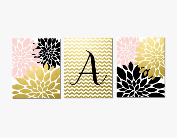 Tween Room Decor Girls Wall Art Personalized Black Gold White Etsy