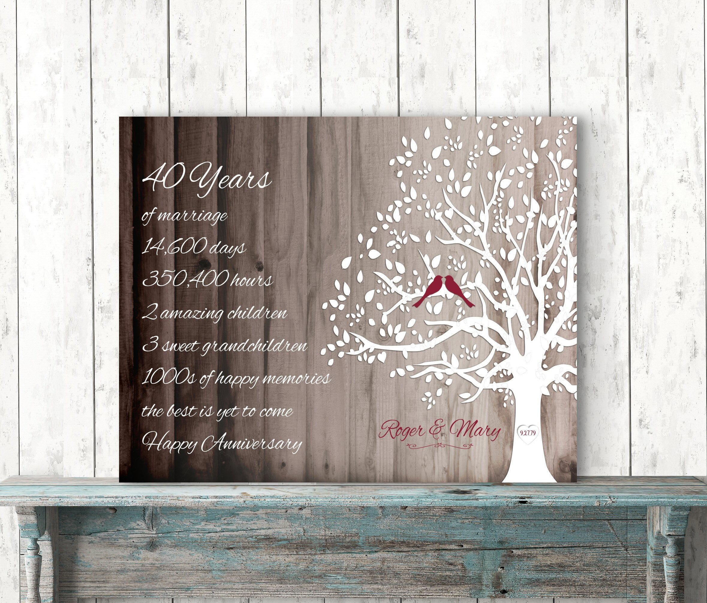 40 Year Anniversary Gift, Personalized Sign, Spouse, Parents, Couple — free download