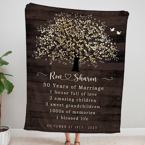 Gift for Parents 50th Anniversary Blanket,  Personalized Gift Idea Golden Anniversary Throw Blanket, Couples Gift, Spouse Anniversary Gift