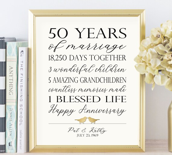 Wedding Gifts Couple Unique Art Print, Love Birds Wall Decor, 50th Anniversary  Gifts, Golden Wedding Anniversary Parents, Grandparents Gift 
