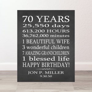 70 GEBURTSTAGSGESCHENK - 70 Jahr Geburtstag Zeichen - personalisiertes Andenken für Papa, Mama, Großeltern - Party Dekoration - Druck, Leinwand oder digitale Datei