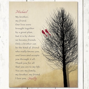 BROTHER CHRISTMAS GIFT, From Sister, Print or Canvas, Brother Poem, Groomsmen Gift, Masculine Woodsy Brother My Friend, Custom sign image 1