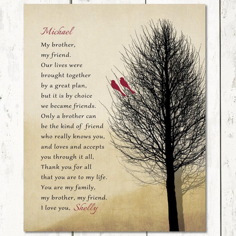 BROTHER CHRISTMAS GIFT, From Sister, Print or Canvas, Brother Poem, Groomsmen Gift, Masculine Woodsy Brother My Friend, Custom sign image 1