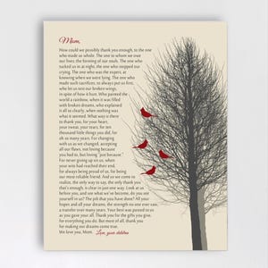 Regalo per la mamma, dai figli alla mamma, regalo di Natale personalizzato, uccelli cardinali, poesia della mamma, cartello ricordo, stampabile, stampa o tela artistica