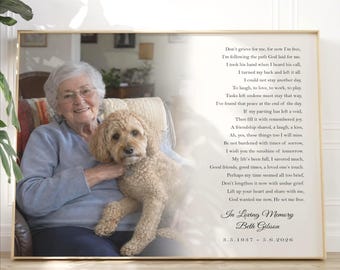 Regalo fotográfico de recuerdo, arte personalizado - TUS PALABRAS Poema conmemorativo personalizado, No llores por mí Impresión en lienzo enmarcada