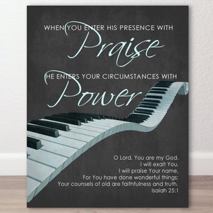 WORSHIP LEADER Gift, Piano Keys Art Christian Gift  Isaiah 25:1 Scripture, Gift for Musician, Church Decor, Power Praise Print or Canvas